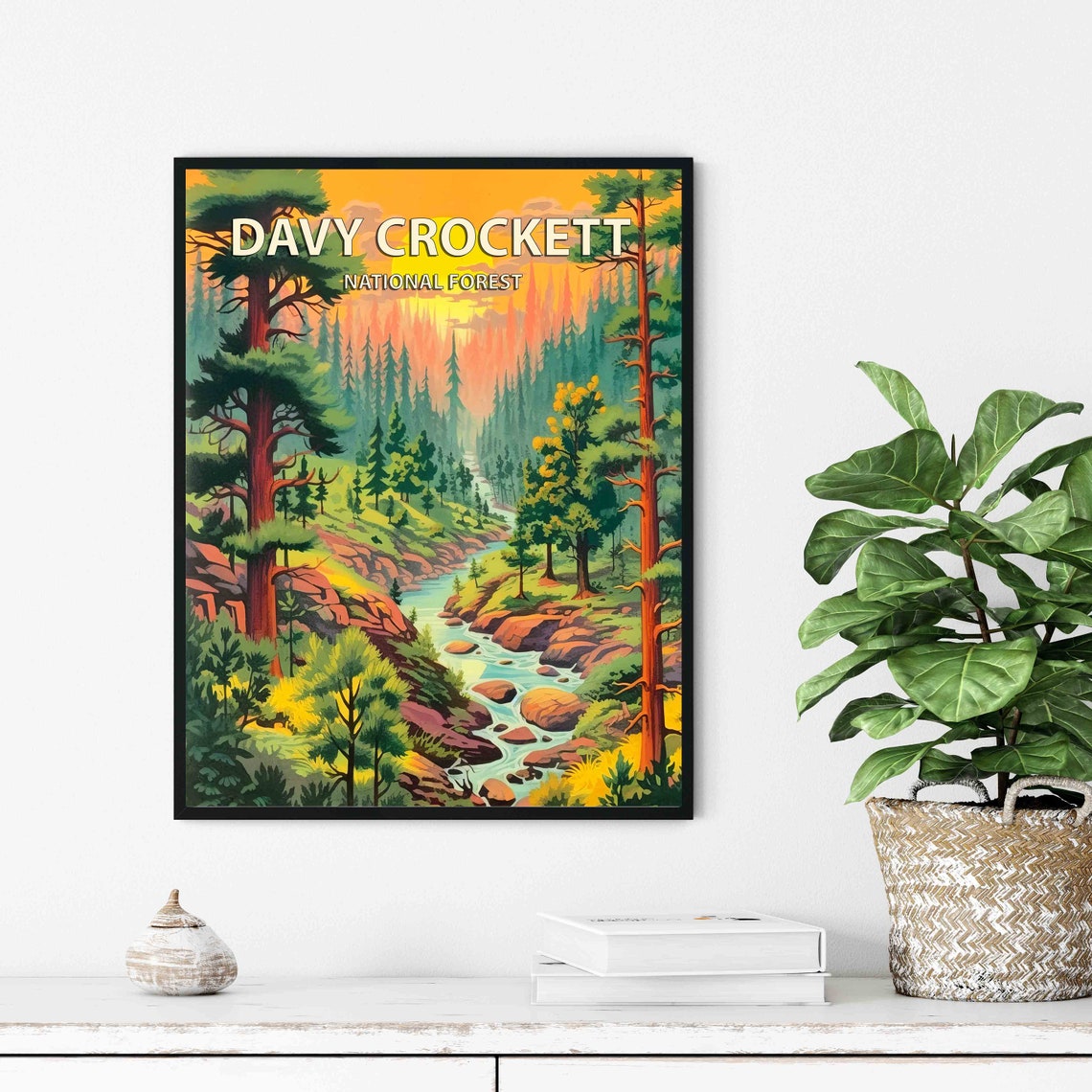 Davy Crockett National Forest Sunset Pines Stream Travel Poster - Image 2