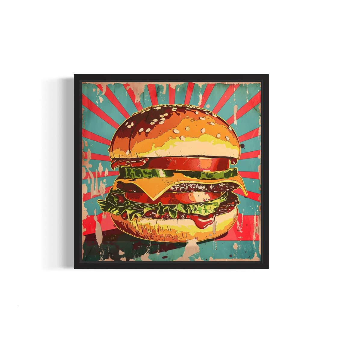 Cheeseburger Pop Art Bold Retro Diner Style Food Lovers Wall Art