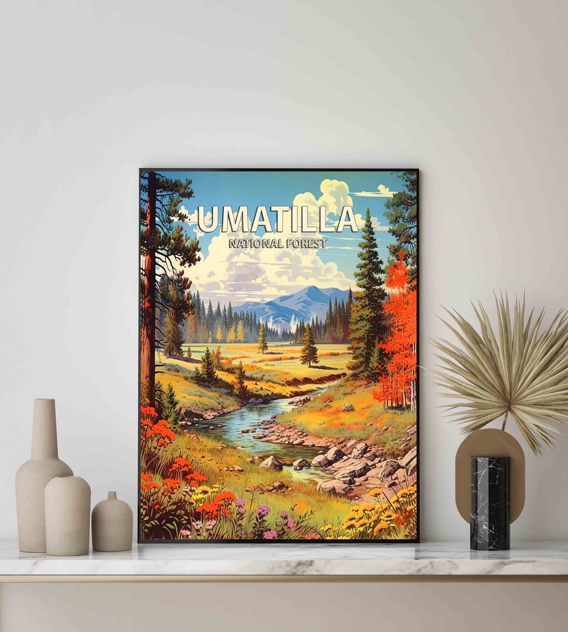 Umatilla National Forest River Meadow Vintage Travel Art Poster - Image 3