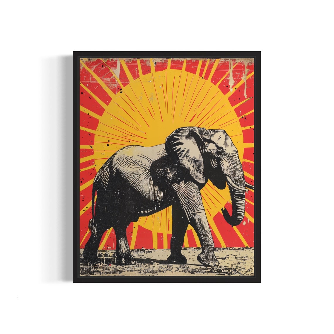 Elephant Bold Red Sunburst Retro Pop Art Statement Animal Poster