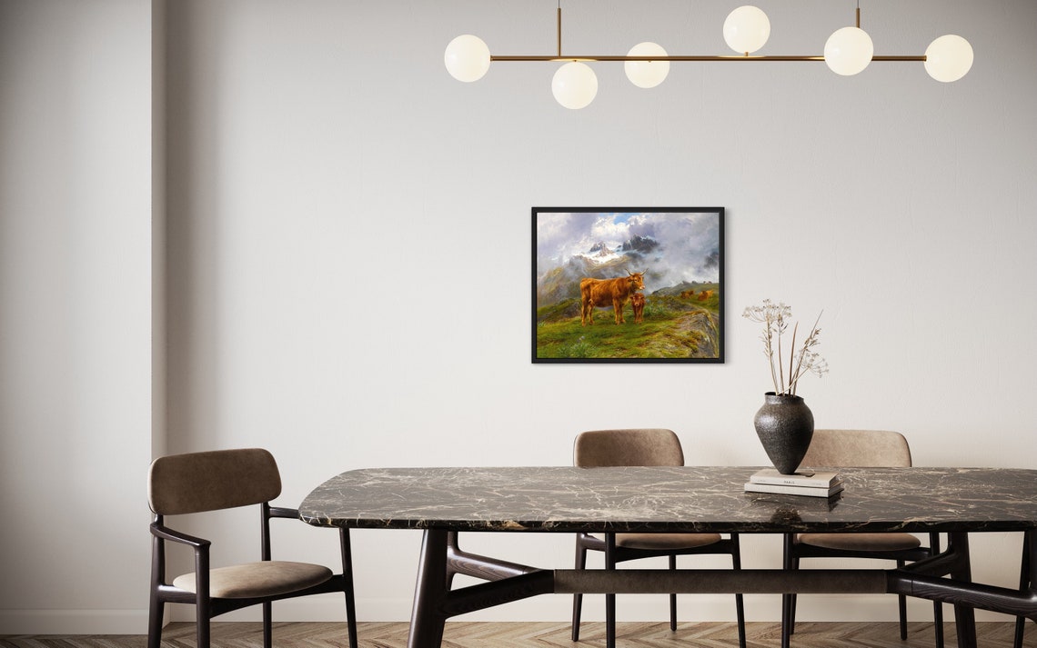 Cow And Calf In Misty Mountain Pasture Vintage Farm Art Poster - Image 2