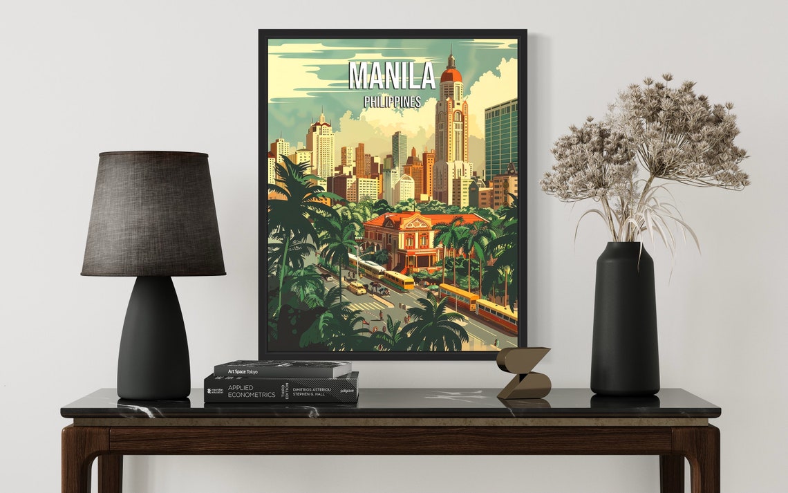 Manila Philippines Vintage Travel Poster Tropical City Street Scene - Image 2