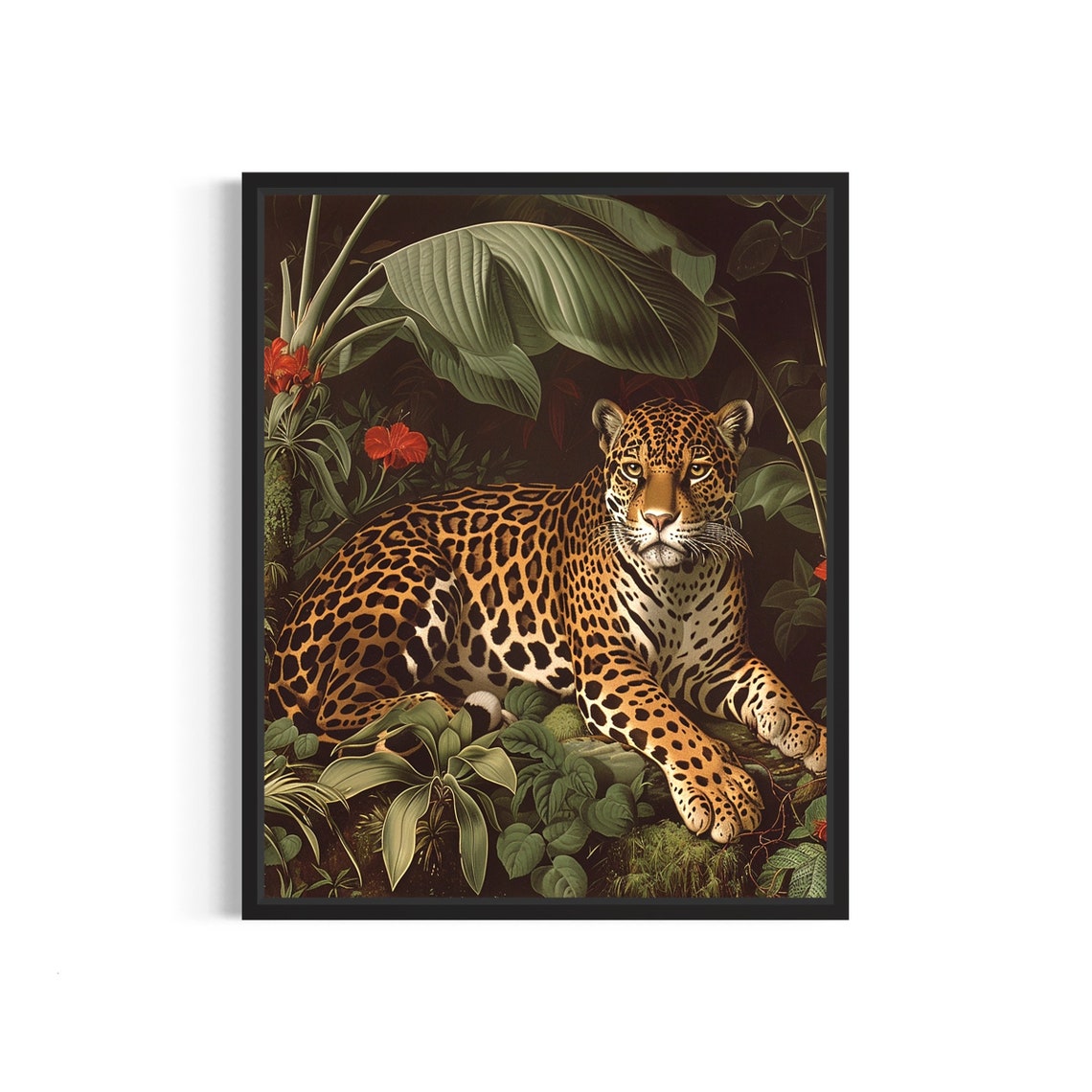 Jaguar Jungle Vintage Wildlife Painting Style Home Decor Poster