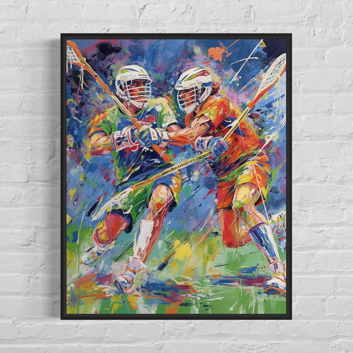 Lacrosse Players Faceoff Abstract Action Painting Sports Poster