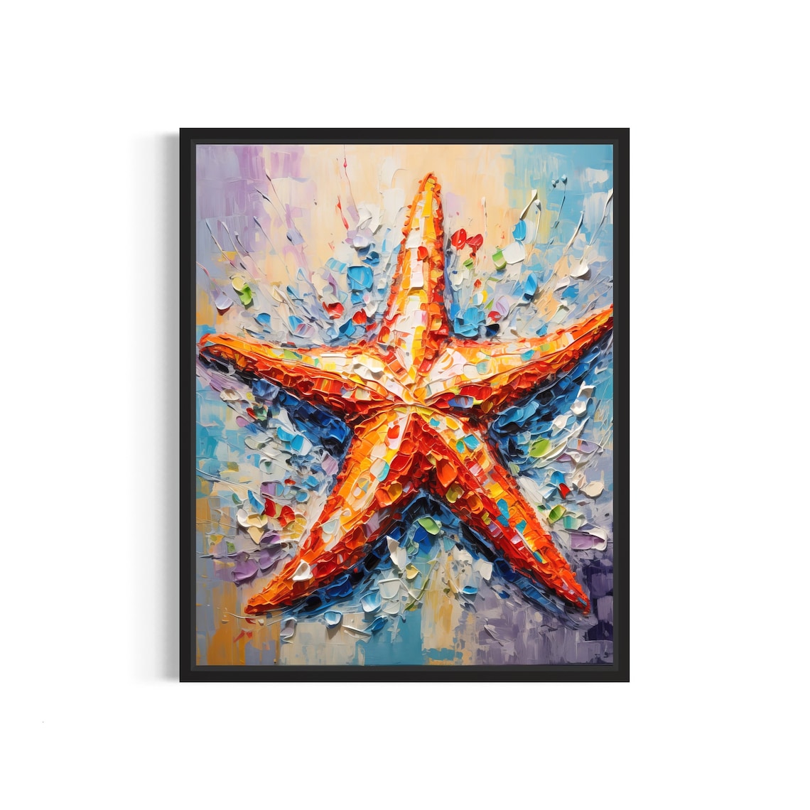 Orange Starfish Impasto Oil Painting Coastal Ocean Life Wall Poster