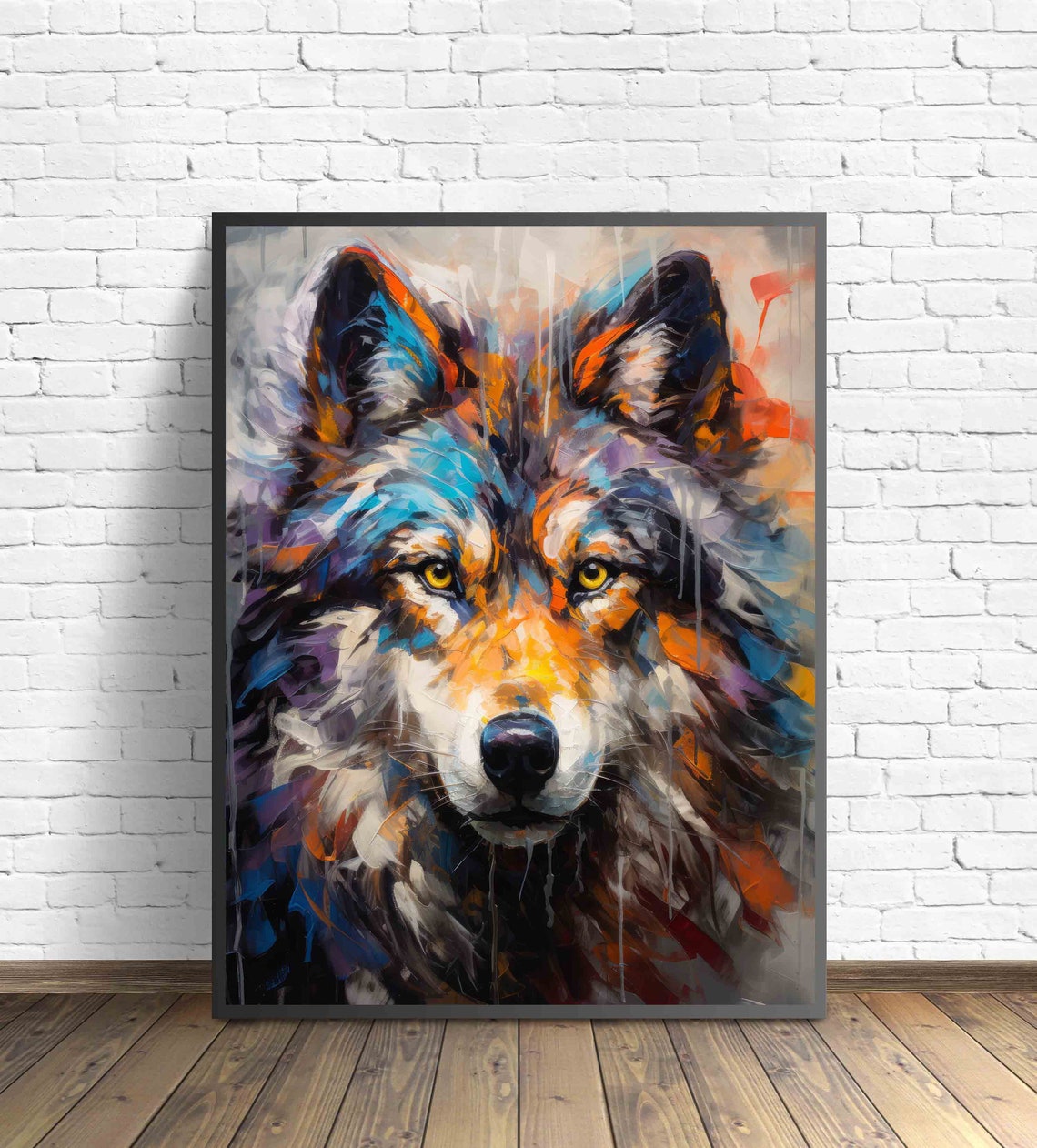 Majestic Wolf Portrait Abstract Expressive Brushstroke Art Print - Image 3