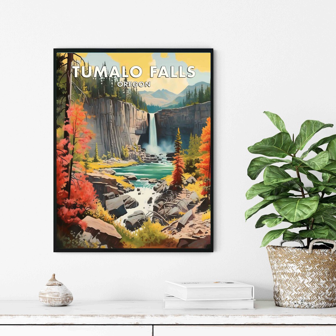 Tumalo Falls Oregon Narrow Basalt Cliff Autumn Falls Travel Poster - Image 3