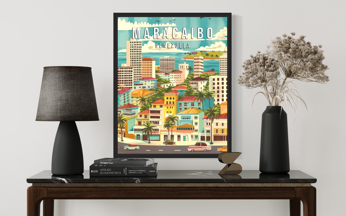 Maracaibo Venezuela Retro Skyline Palm Trees Vintage Travel Poster - Image 2