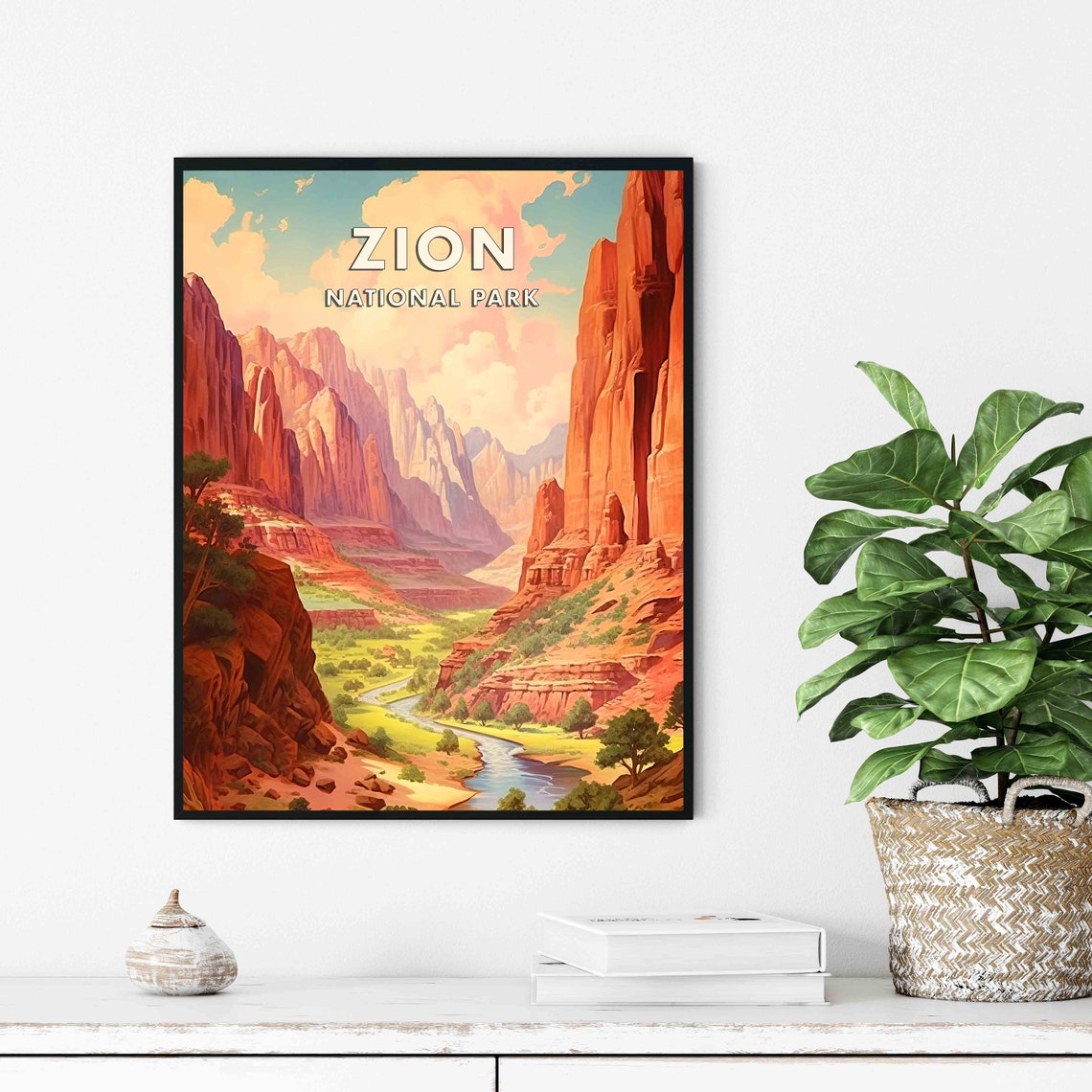 Zion National Park Utah Towering Red Rock Canyon Retro Desert Poster - Image 2