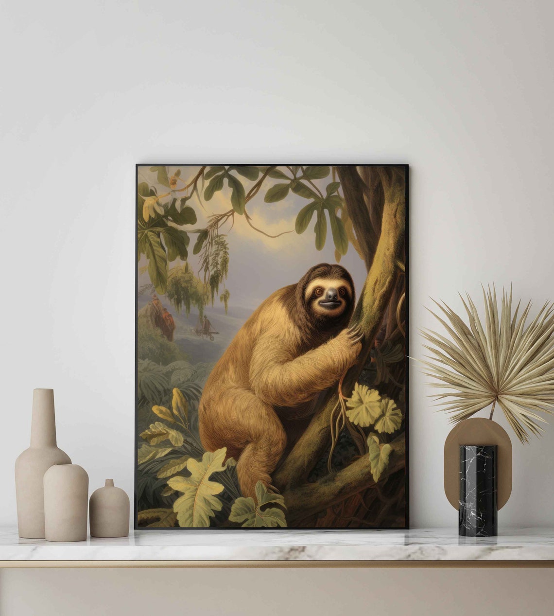 Sloth Clinging to Rainforest Branch Charming Vintage Wildlife Poster - Image 2