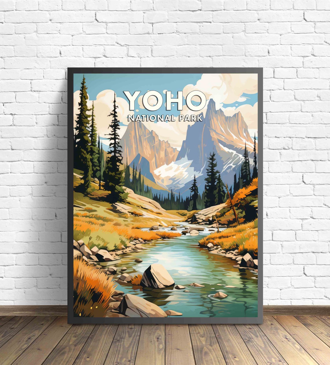 Yoho National Park River Valley Peaks Golden Meadow Travel Poster - Image 2