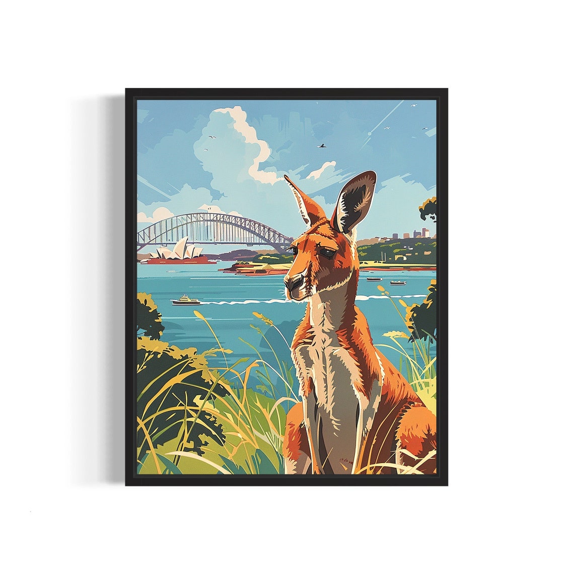 Kangaroo With Sydney Harbor Bridge Poster In Bold Vintage Travel Style