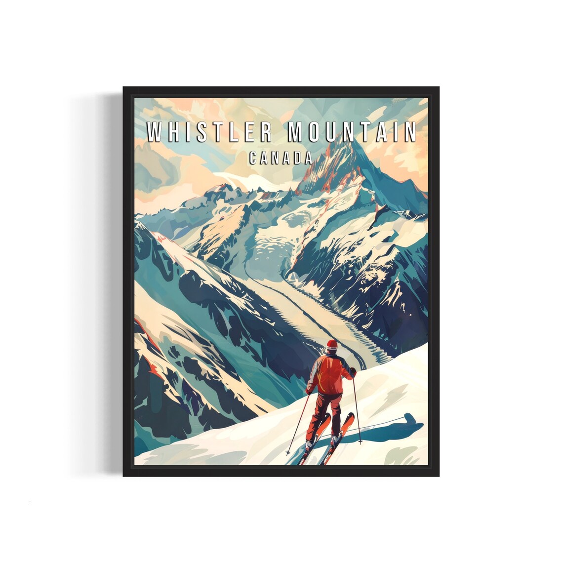 Whistler Mountain Canada Skier Alpine Powder Retro Travel Poster