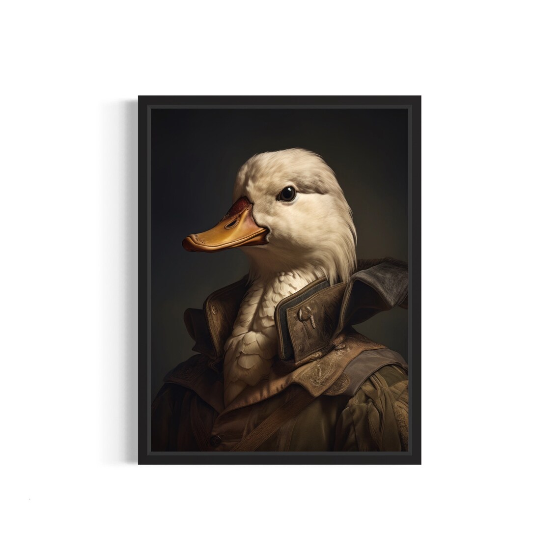 White Duck Gentleman in Brown Leather Coat Animal Portrait Print
