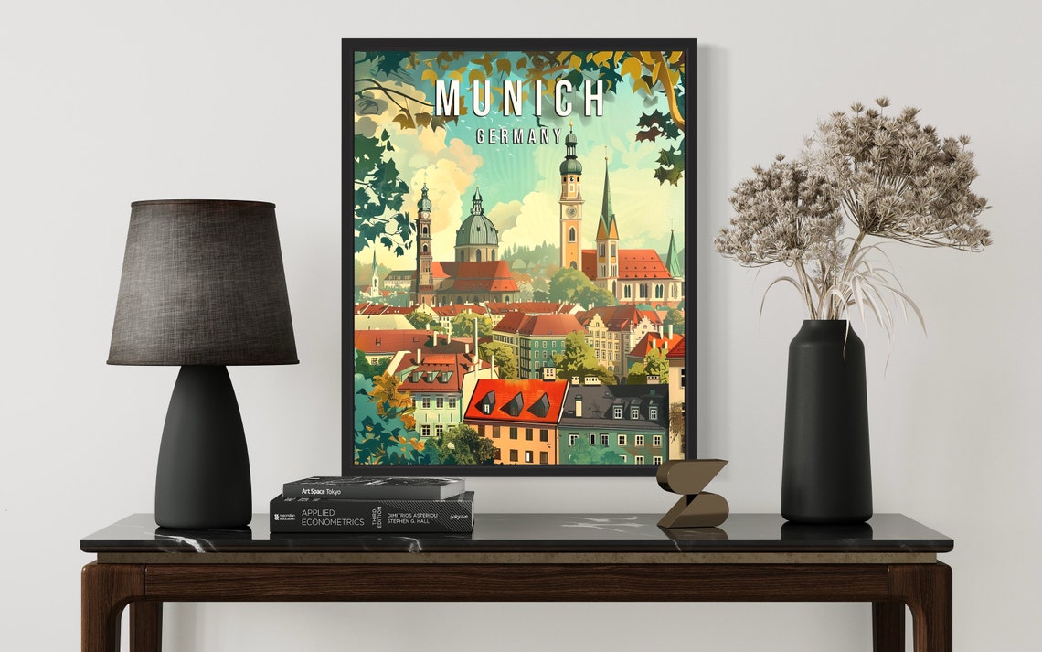 Munich Germany Old Town Churches and Red Rooftops Travel Poster - Image 2