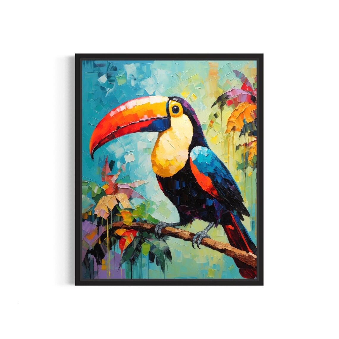 Toucan with Giant Orange Bill Colorful Tropical Bird Painting Poster