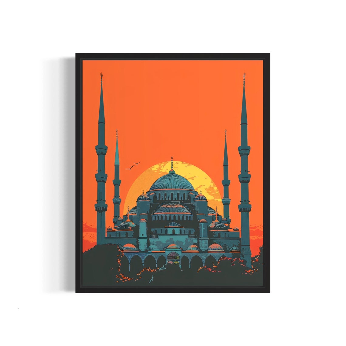 Blue Mosque Istanbul Turkey Sunset Six Minarets Orange Landmark Poster