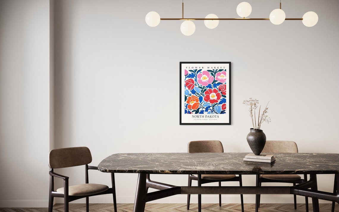 North Dakota Flower Market Wild Rose Botanical Art Wall Poster - Image 2