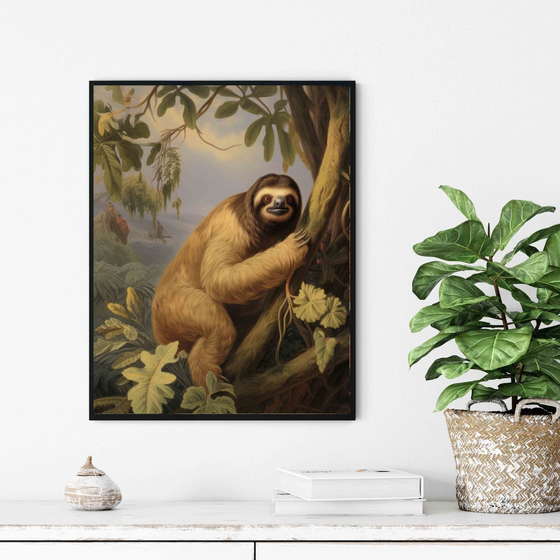 Sloth Clinging to Rainforest Branch Charming Vintage Wildlife Poster - Image 3