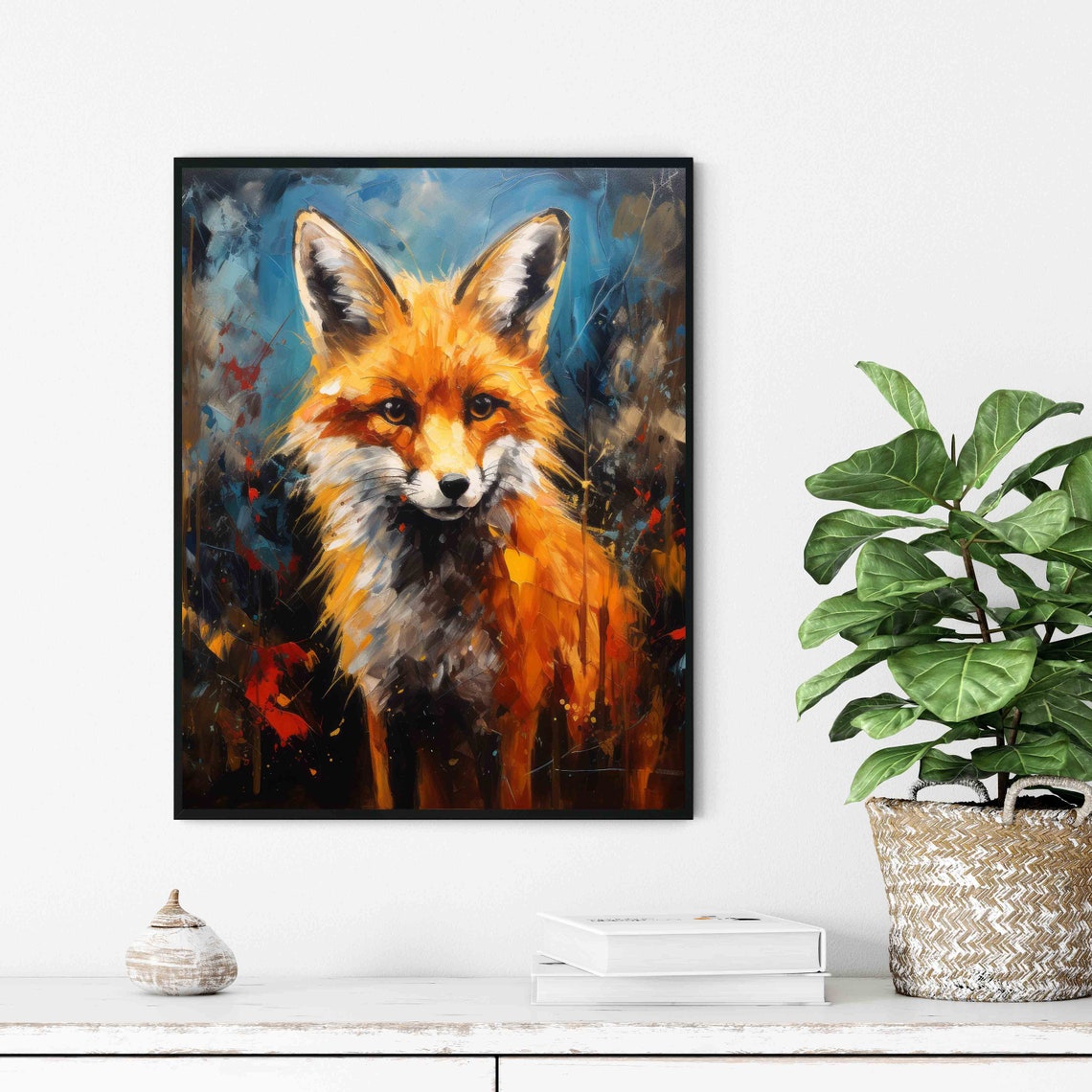 Red Fox Portrait Bold Impasto Oil Painting Style Animal Poster - Image 2