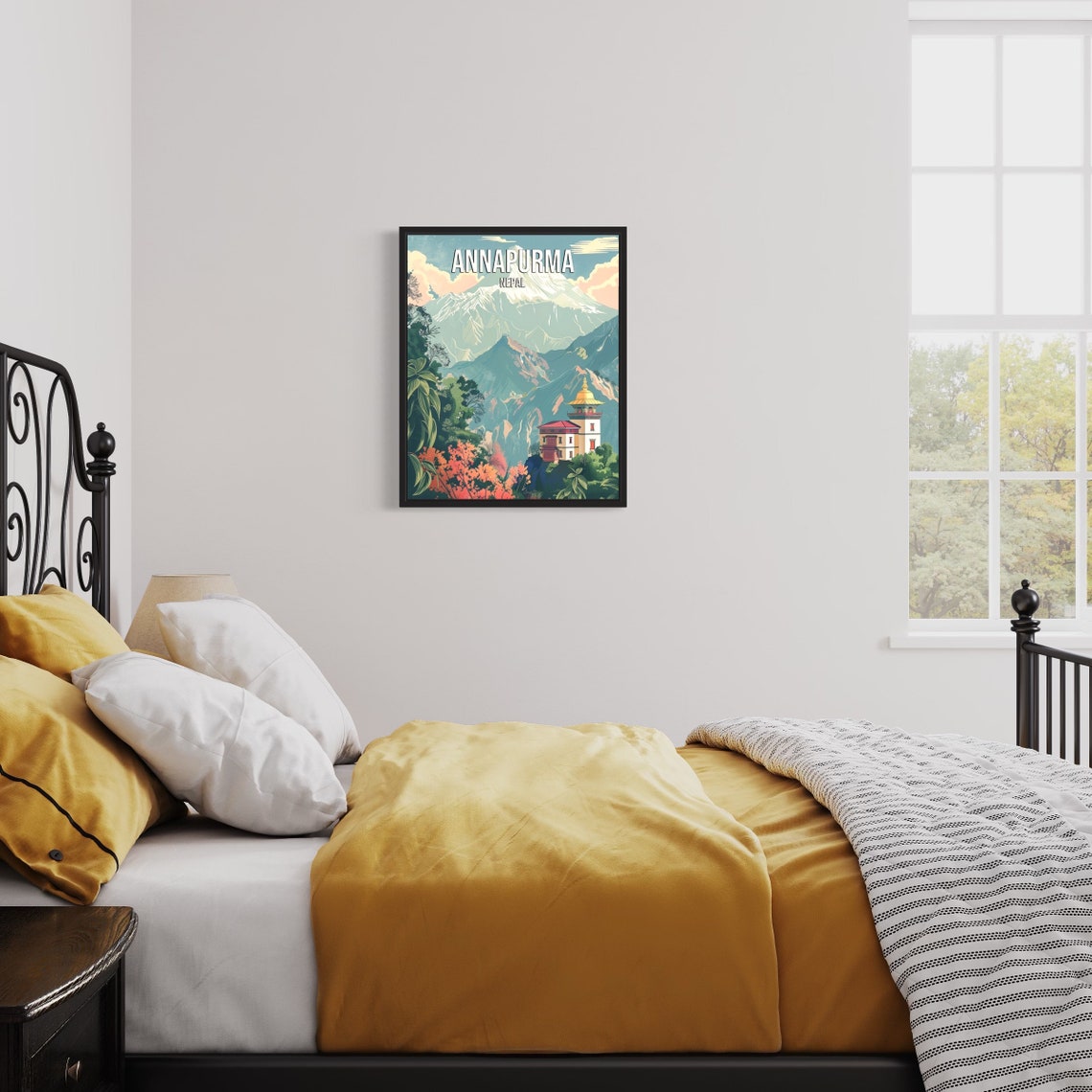 Annapurna Nepal Snow Peaks Monastery Valley Classic Travel Poster - Image 3