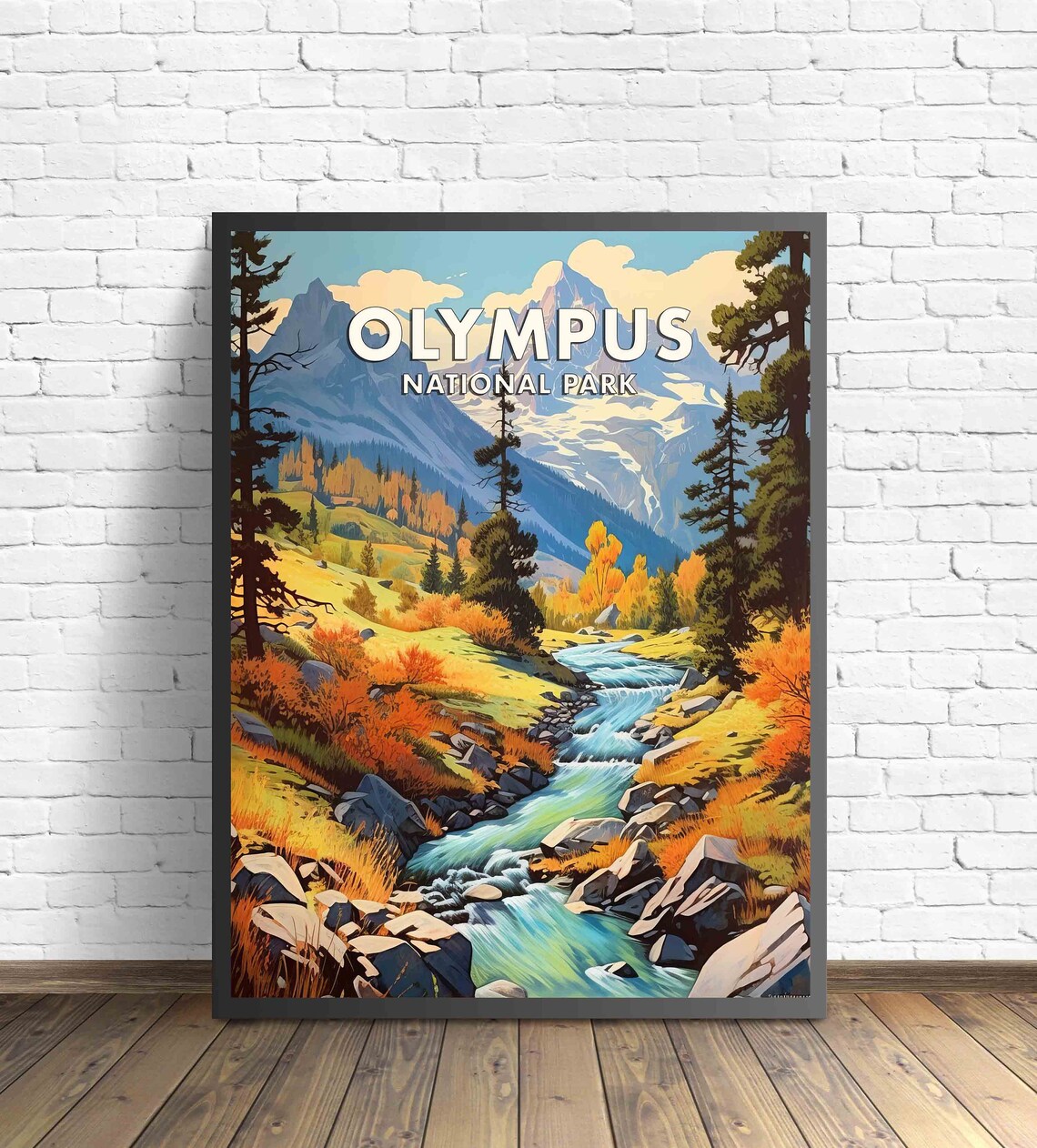 Olympus National Park Alpine Stream Snowy Peaks Retro Travel Poster - Image 3