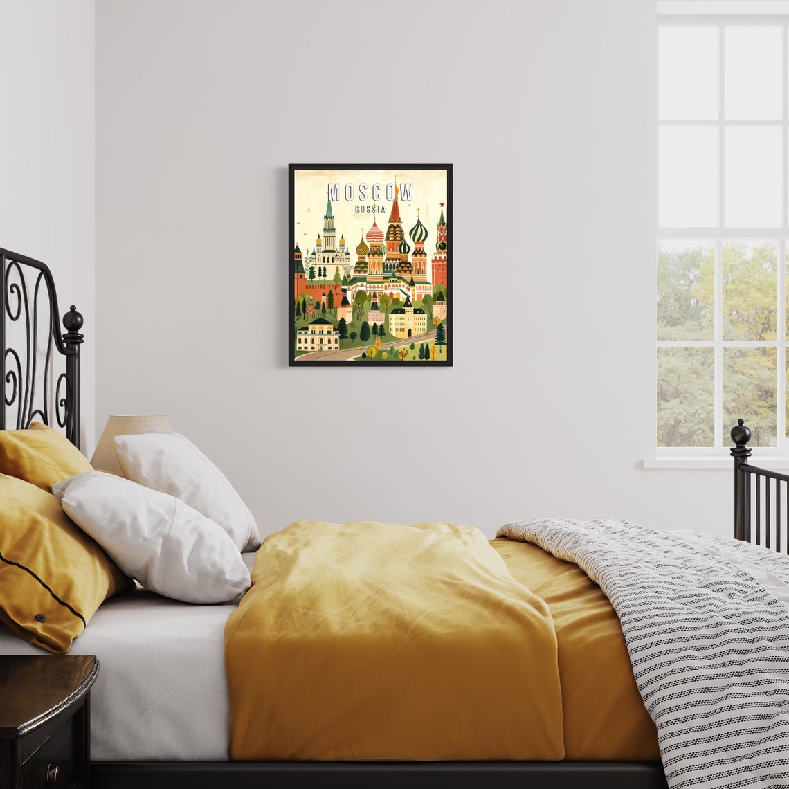 Moscow Russia Travel Poster with St Basil's Domes and Kremlin Towers - Image 3