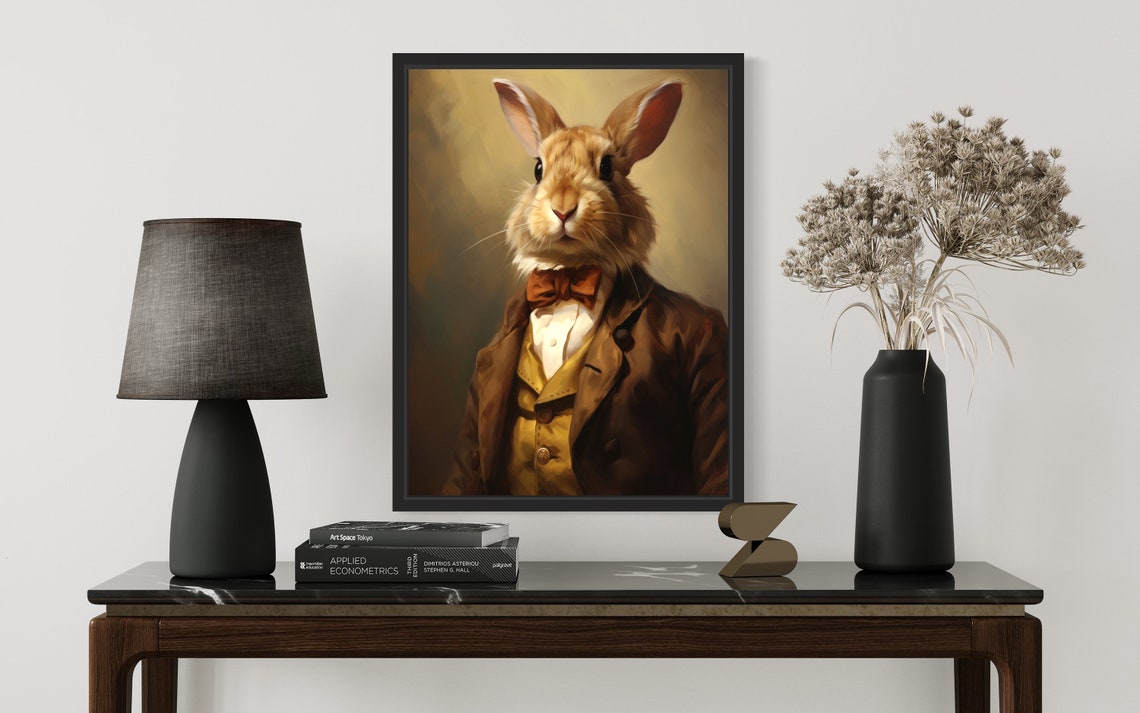 Rabbit Gentleman Bow Tie and Waistcoat Regal Portrait Wall Art - Image 2