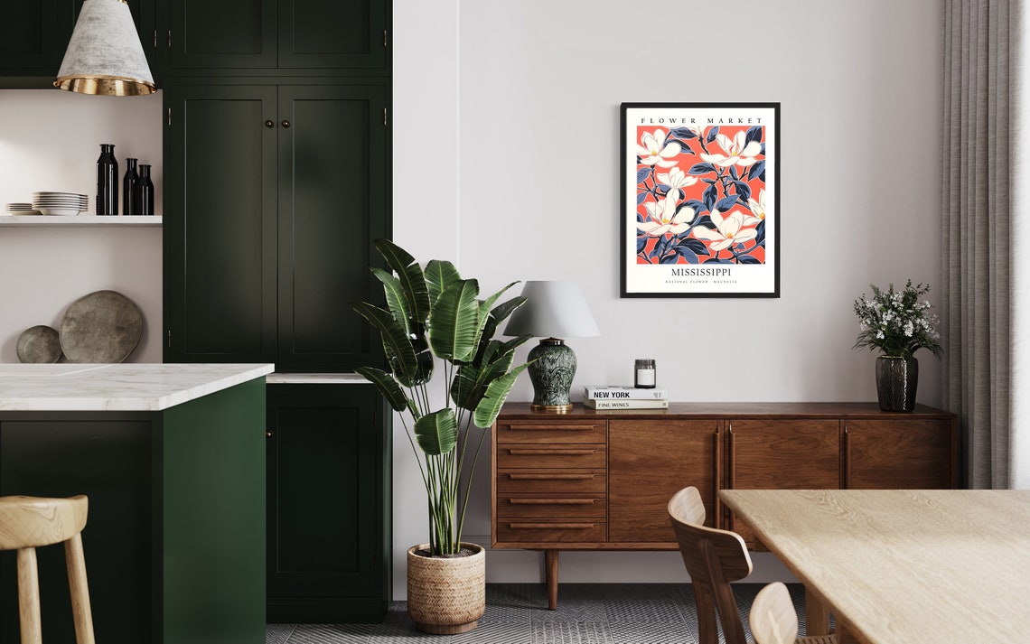 Mississippi Flower Market White Magnolia Blossom Botanical Poster - Image 2