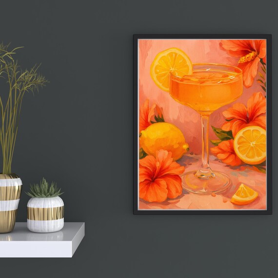 Citrus Cocktail Lemon Hibiscus Vibrant Summer Drink Art Poster