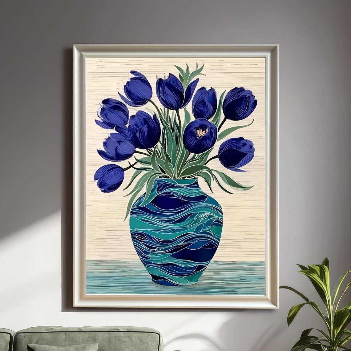 Blue Tulips In Vase Art Print
