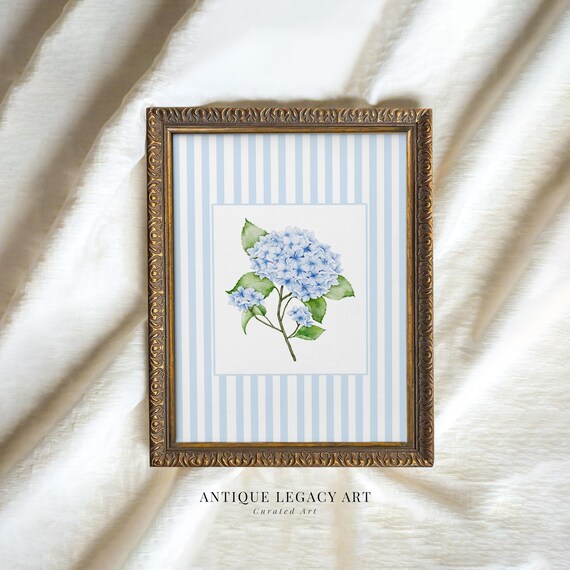Blue Hydrangea Watercolor Painting Print Botanical Flower Wall Art