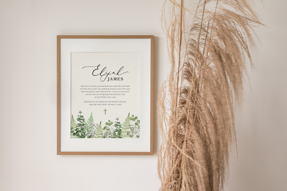 Personalised Baptism Baby Dedication Foliage Art Print - Image 3