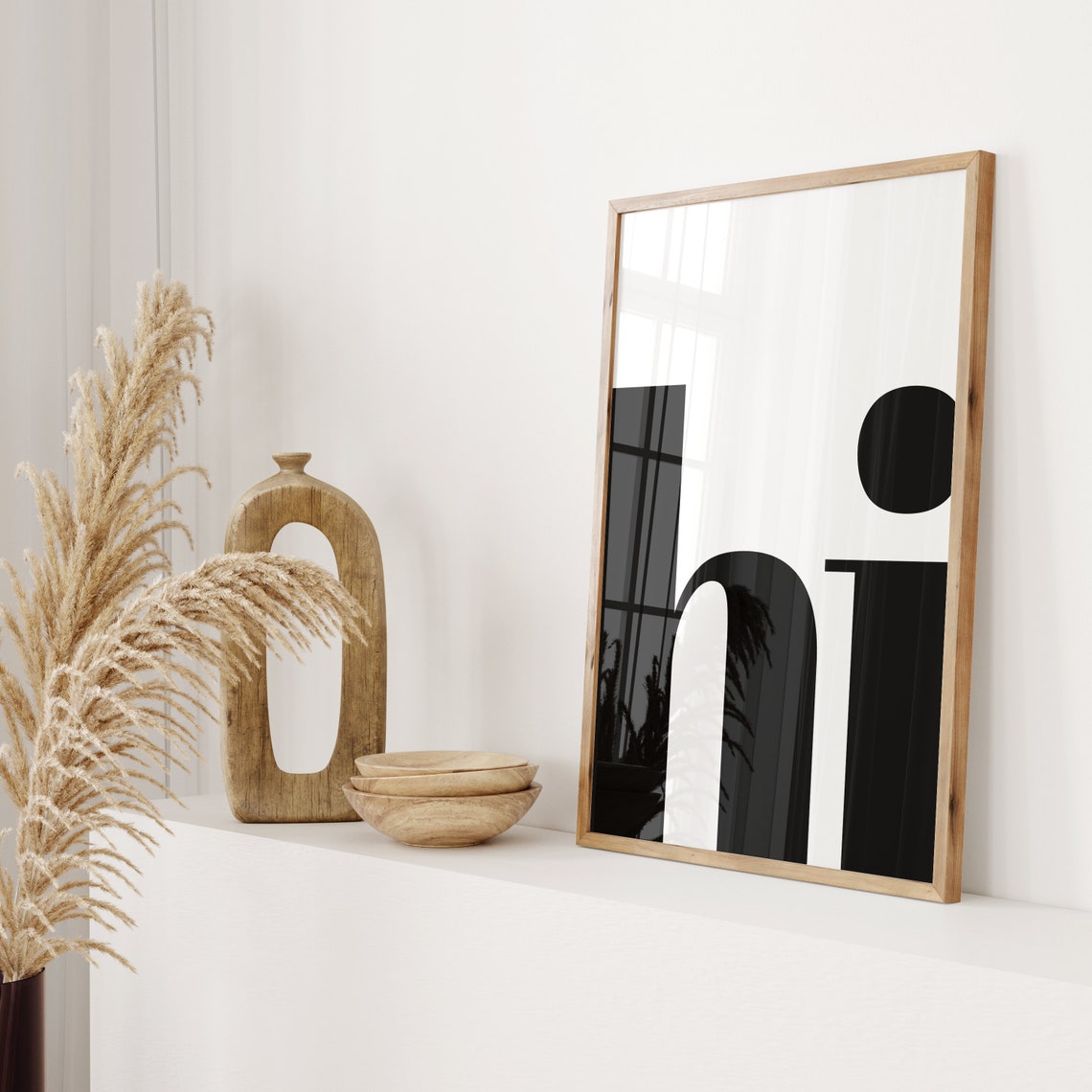 Hi Hello Typography Art Print, Black White Decor - Image 2