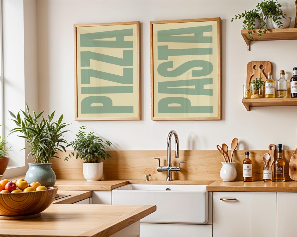 Pasta Typography Poster Sage Green Letters Cream Kitchen Wall Decor - Image 3