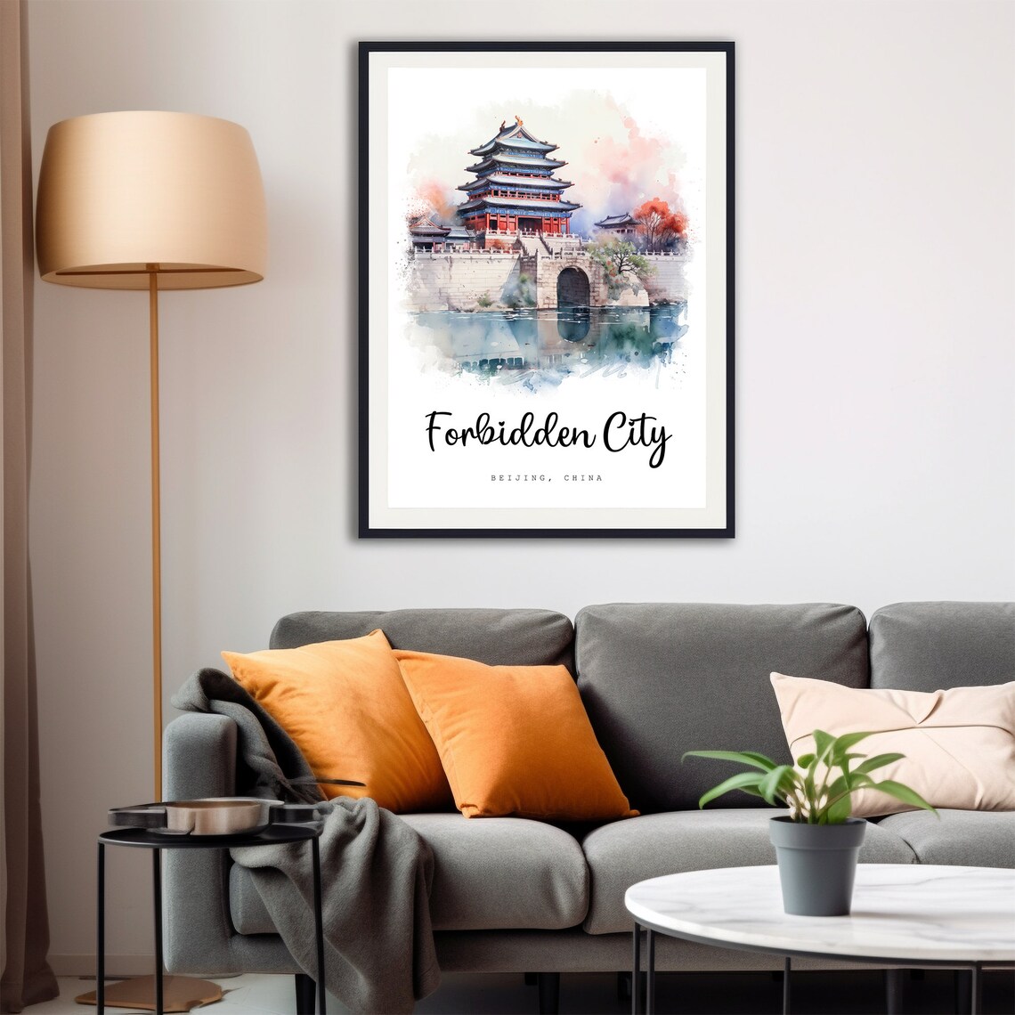 Forbidden City Beijing China Watercolor Travel Poster Palace View - Image 4