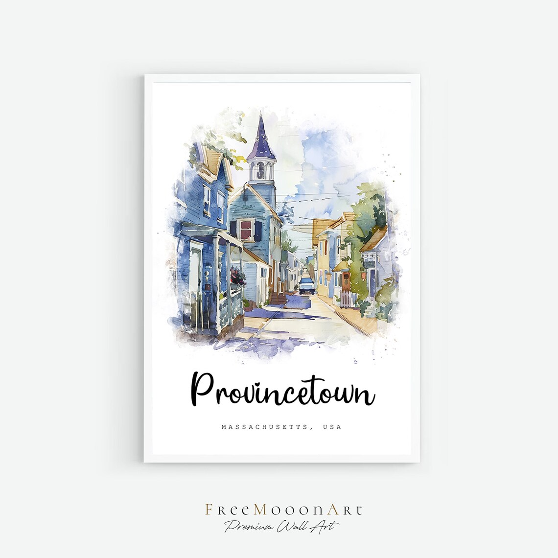 Provincetown Massachusetts Seaside Street Watercolor Travel Poster