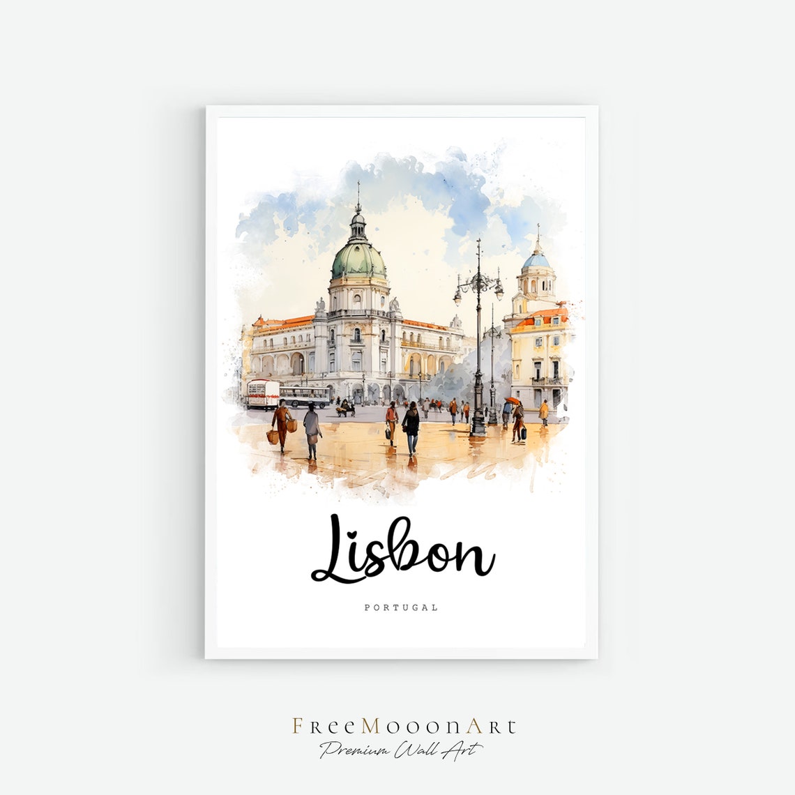 Lisbon Portugal Travel Poster Lisbon City Print Portugal Wall Art Prints Watercolor Painting Architecture Print