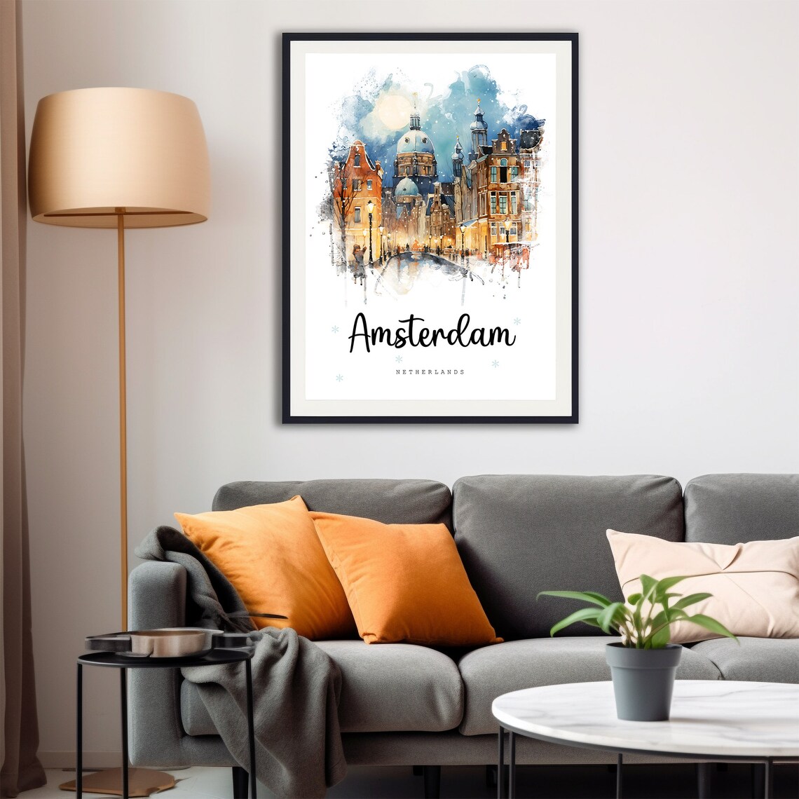 Amsterdam Netherlands Winter Watercolor Canal City Travel Poster - Image 4