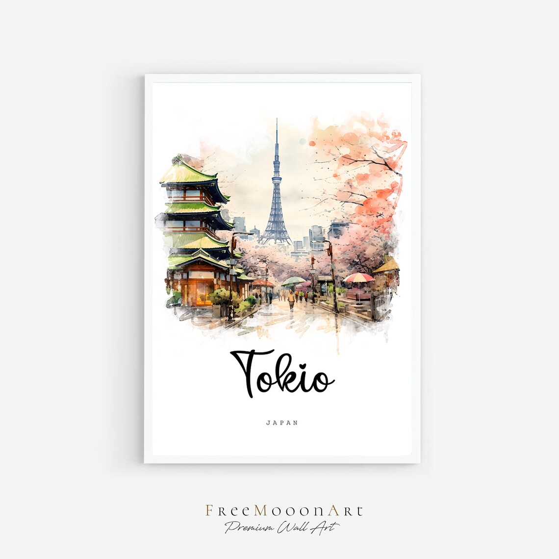 Tokyo Japan Travel Poster Tokyo City Print Japan Wall Art Prints Tokyo Watercolor Painting Architecture Print