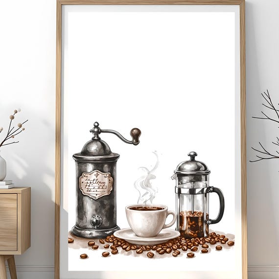 Coffee Bar Print Vintage Grinder Kitchen Wall Art