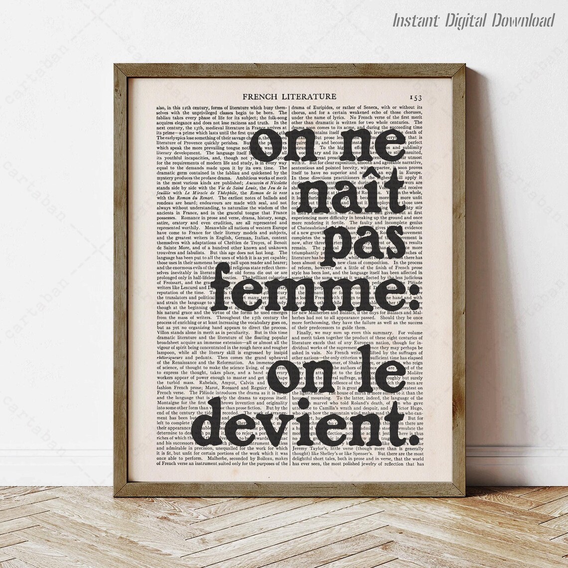 Simone De Beauvoir On Ne Nait Pas Femme Feminist French Quote Wall Art Poster