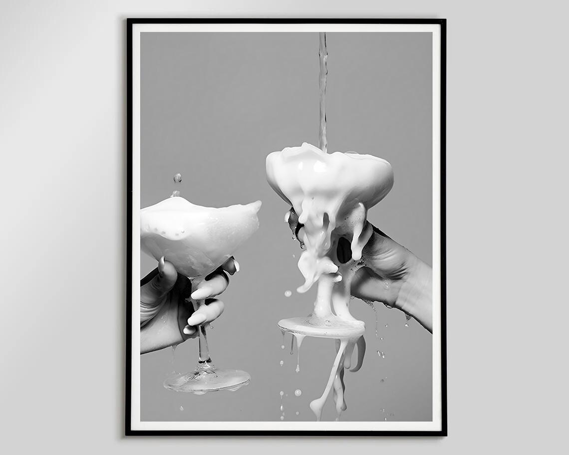 Overflowing Champagne Coupe Black White Bar Cart Photo Poster - Image 2