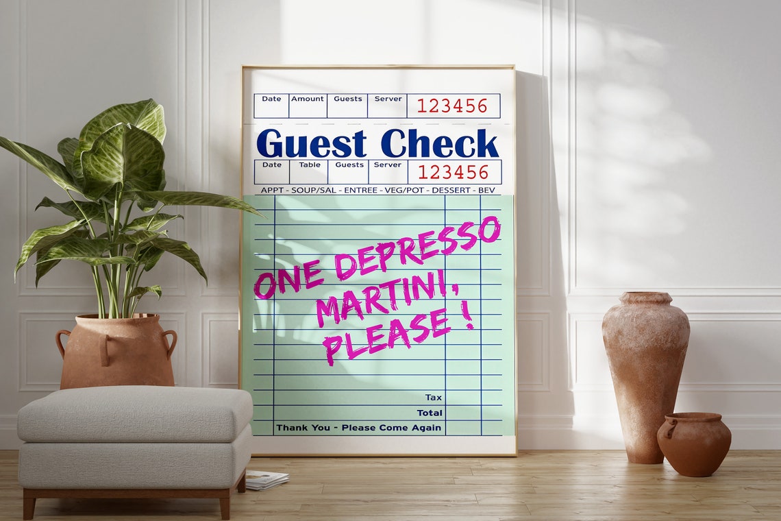 One Depresso Martini Please Funny Guest Check Bar Cart Quote Poster - Image 2