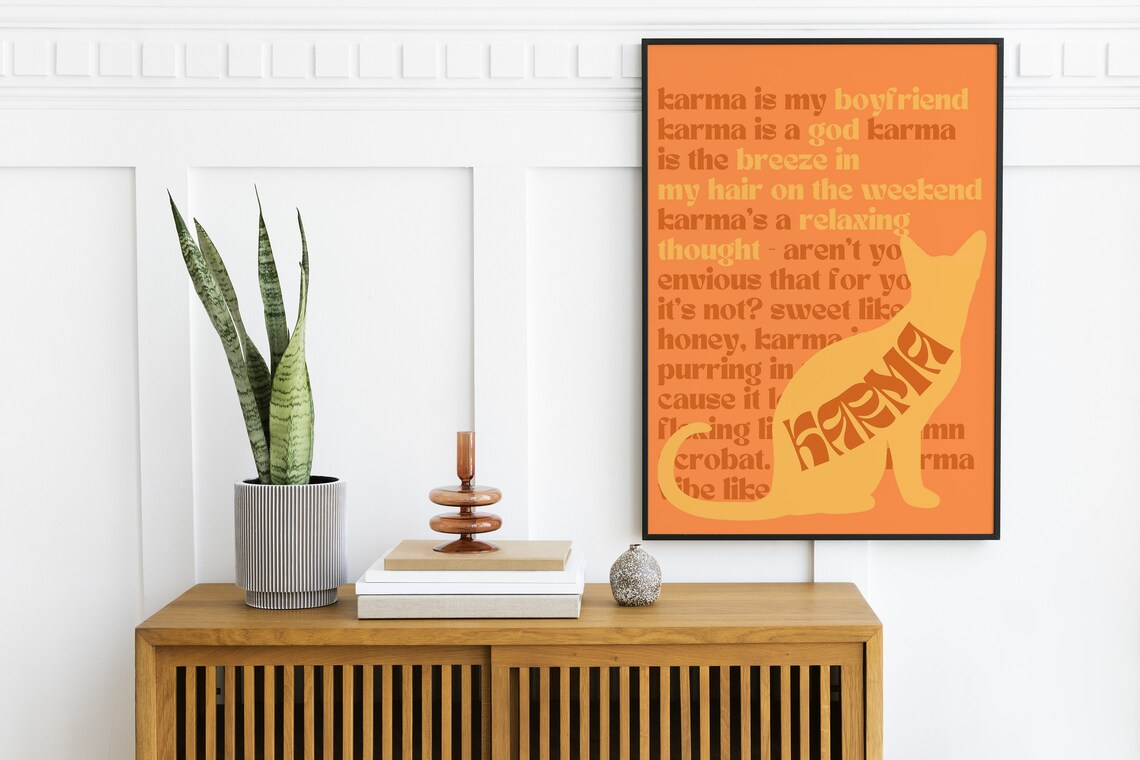 Taylor Swift Karma Song Lyrics Cat Illustration Music Poster - Image 2