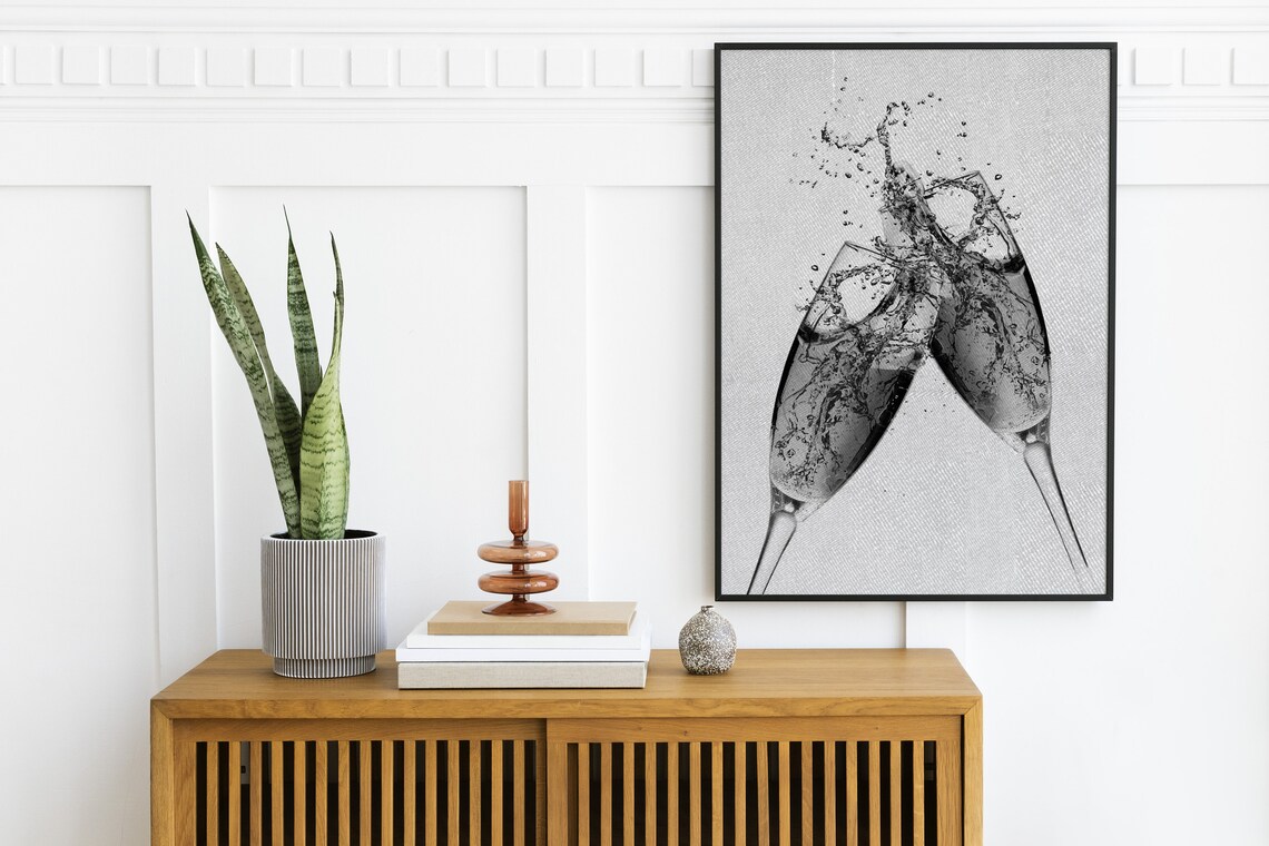 Champagne Flutes Cheers Black And White Bar Cart Photo Print - Image 2