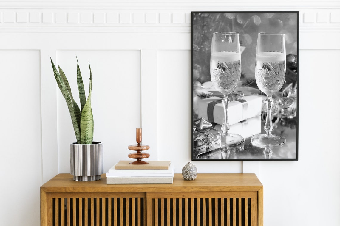 Black White Champagne Flutes Gift Box Celebration Still Life Wall Art - Image 2