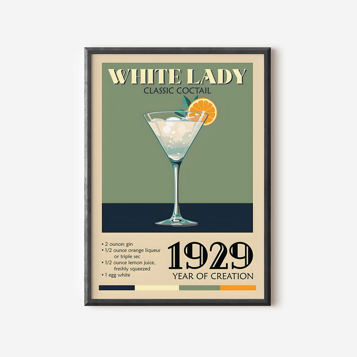 White Lady Classic Cocktail 1929 Recipe Retro Bar Wall Poster - Image 2