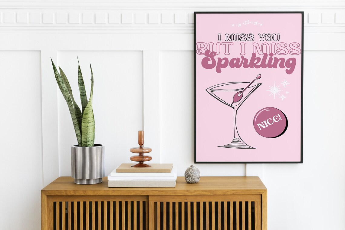 I Miss You But I Miss Sparkling Bejeweled Pink Martini Quote Poster - Image 2
