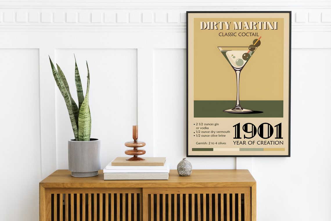Dirty Martini Classic Cocktail 1901 Recipe Retro Bar Wall Poster - Image 2